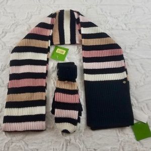 Kate Spade Stripe Mittens and Scarf Peony/Black